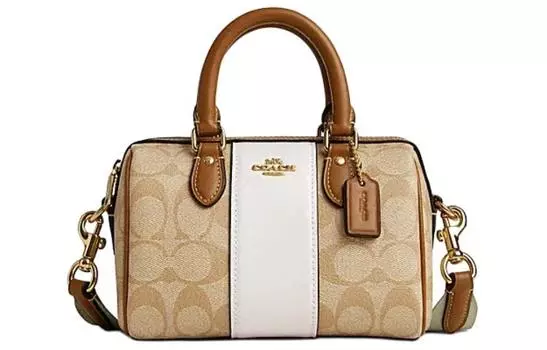 COACH Сумка через плечо Rowan Canvas с кожаной сумкой, мини, женская, светло-хаки и розово-белая