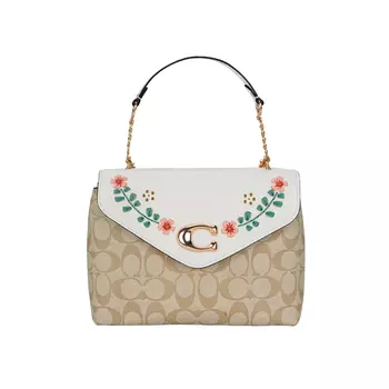 COACH Сумка через плечо Tammie Canvas с кожей и фактурной зернистой кожей, большого размера, женская, цвета хаки и белого цвета