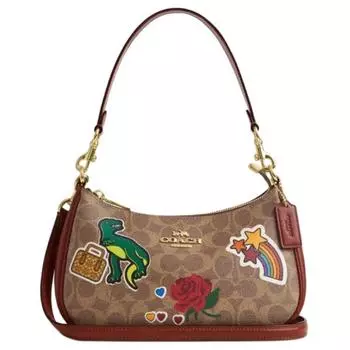 COACH Сумка через плечо Teri Coated Canvas с кожаной сумкой среднего размера для женщин, бежевого и разноцветного цвета