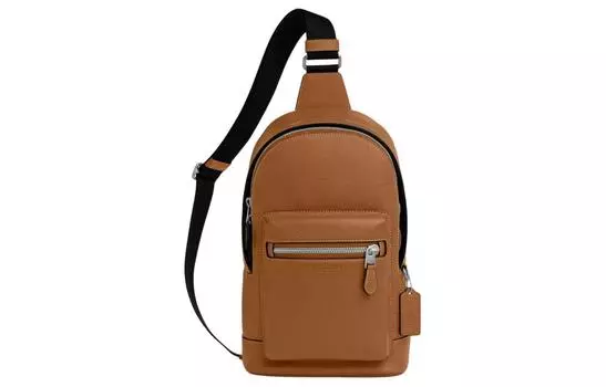COACH Сумка через плечо West Cow Leather с тканью, мужская, маленького размера, коричневого цвета