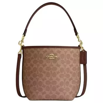 COACH Сумка City Signature из холщовой ткани с покрытием, маленькая женская сумка через плечо, бежевого цвета