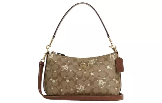 COACH Сумка Clara Iconic из ткани с покрытием и гладкой кожей, через плечо, женская, среднего размера, цвета хаки