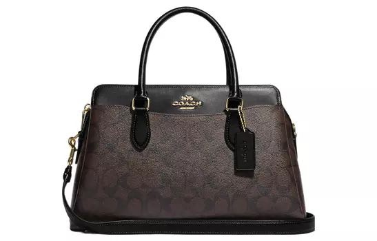 COACH Сумка Darcie Signature из холщовой ткани и гладкой кожи, черная, женская, стандартная