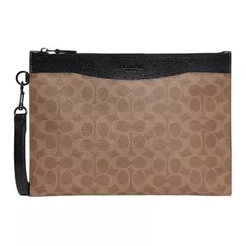 COACH Сумка для документов Hitch из коровьей кожи, клатч, большой размер, мужская, коричневого цвета