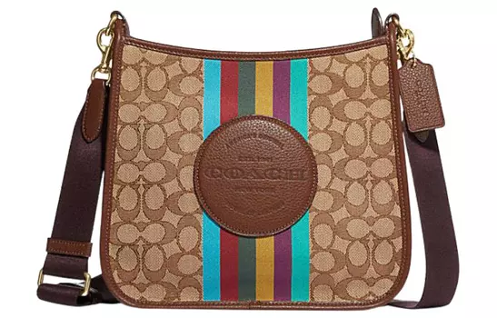 COACH Сумка для документов из коровьей кожи Демпси, лоскутная сумка через плечо, большой размер, женская, цвета хаки, с монограммой
