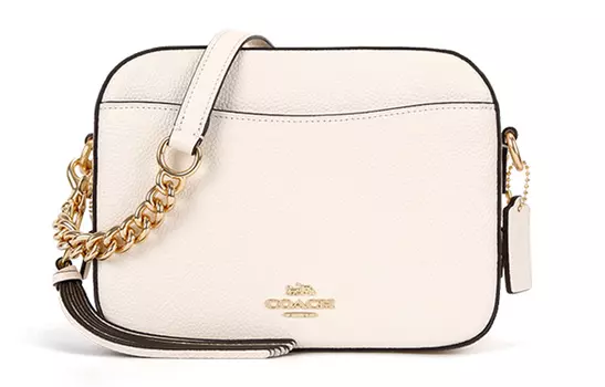 COACH Сумка для фотоаппарата из кожи Litchi Grain, сумка через плечо, маленькая, женская, белого цвета