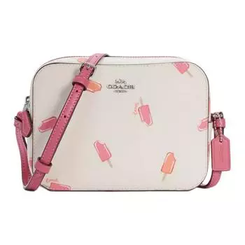 COACH Сумка для фотоаппарата из кожи, сумка через плечо, мини-сумка для женщин, белая и розовая
