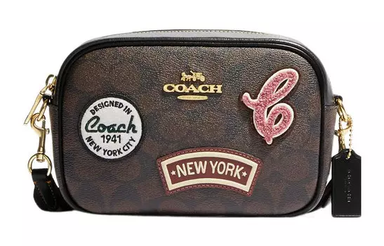 COACH Сумка для фотоаппарата Jamie из холста и кожи, через плечо, мини, женская, темно-коричневого цвета