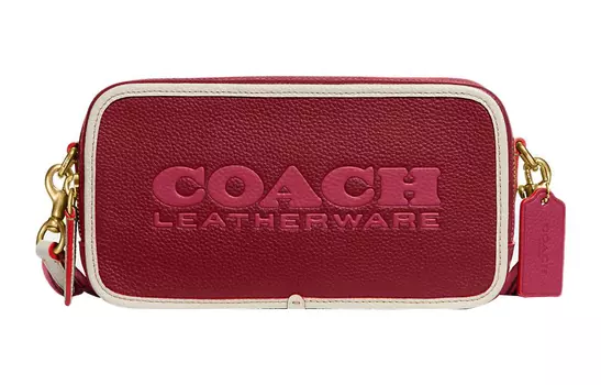 COACH Сумка для фотоаппарата Kia из зернистой кожи, сумка через плечо, среднего размера, женская, вишнево-красная