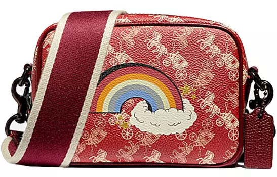 COACH Сумка для камеры из холста с кожаными вставками, сумка через плечо, маленькая, женская, красного цвета