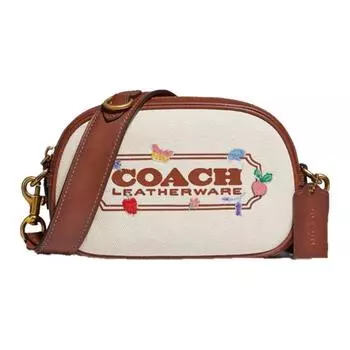 COACH Сумка для камеры из холста с телячьей кожей, сумка через плечо, Trumpets, женская, белая