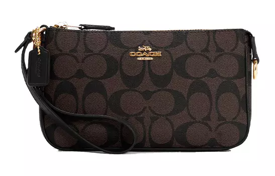 COACH Сумка для маджонга Nolita из плотного холста с гладкой кожей, сумка на плечо, клатч, маленький размер, женская, коричневого и черного цветов
