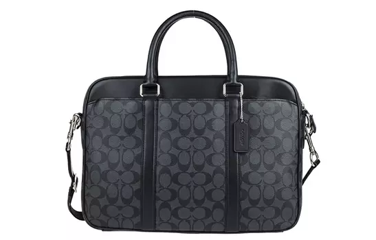 COACH Сумка для ноутбука из ПВХ, портфель, дамская сумочка, сумка через плечо, большая мужская, черно-серая