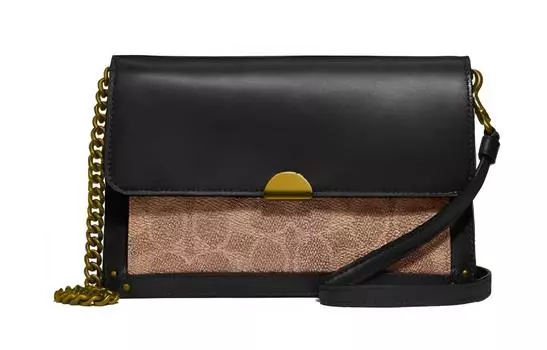 COACH Сумка Dreamer Canvas на цепочке, сумка через плечо, женская, черно-коричневая, монограмма