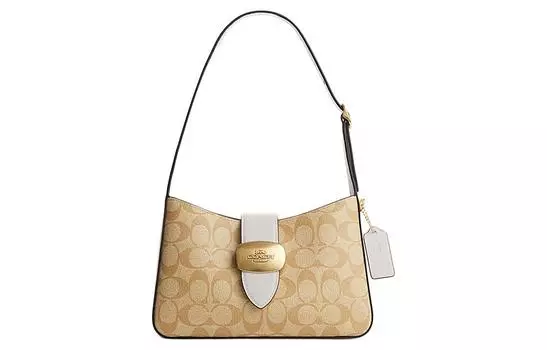 COACH Сумка Eliza из искусственной кожи с коровьим спилком на одно плечо, среднего размера, женская, светло-хаки