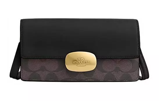 COACH Сумка Eliza из коровьей кожи в стиле пэчворк из ПВХ, маленькая квадратная, через плечо, женская, коричневого и черного цвета