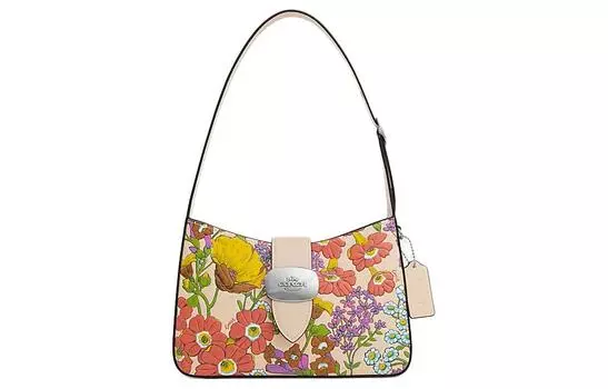 COACH Сумка Eliza из коровьей кожи, наплечная сумка, среднего размера, женская, цвета слоновой кости, белого и разноцветного