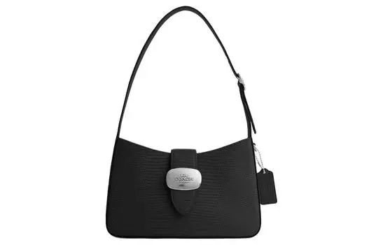COACH Сумка Eliza из тисненой кожи с ящерицей, через плечо, среднего размера, женская, серебристо-черного цвета