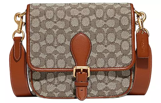 COACH Сумка Frankie Glove из дубленой кожи с тканевой подкладкой, через плечо, небольшого размера, женская, с монограммой, коричневого цвета
