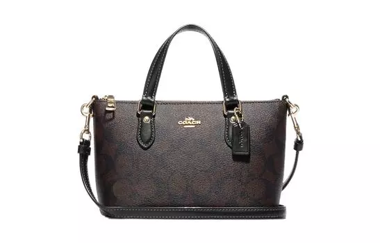 COACH Сумка Gallery Canvas с кожаной сумкой, сумка через плечо, женская, мини, бежевого цвета