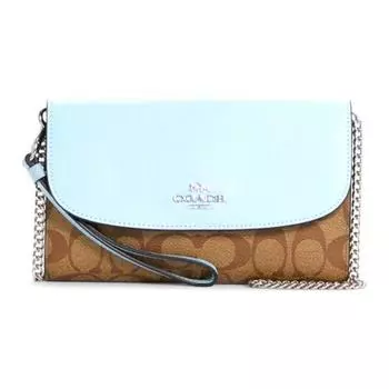 COACH Сумка Gemma Canvas с кожаной сумкой через плечо, сумка Trumpets, женская, небесно-голубая и хаки, монограмма