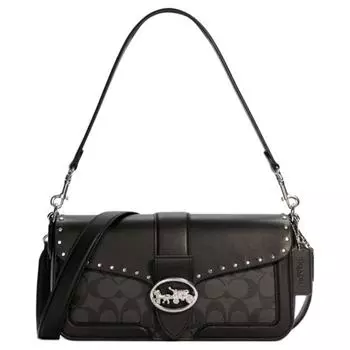 COACH Сумка Georgie Canvas с кожаной сумкой на плечо, сумка Bacchus, сумка через плечо, женская, черного цвета, среднего размера