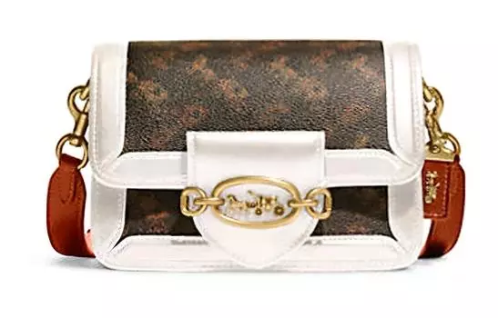 COACH Сумка Hero из коровьей кожи, через плечо, маленькая женская, темно-коричневого и оранжевого цветов, красного и белого