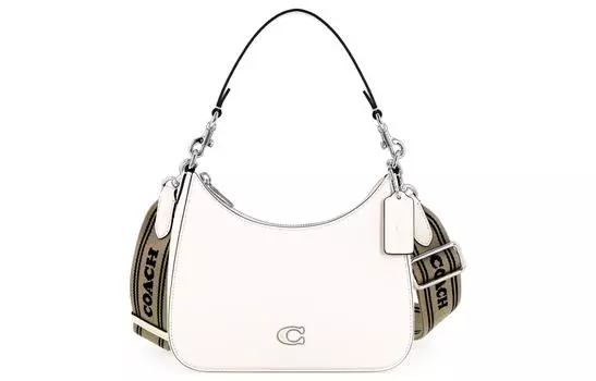 COACH Сумка-хобо из холста с кожаным ремешком в форме полумесяца, сумка через плечо, женская сумка среднего размера, белая
