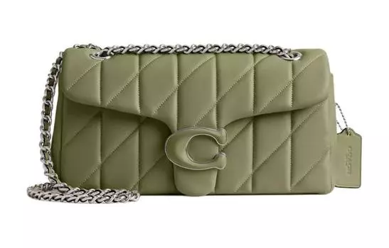 COACH Сумка-хобо из кожи полосатой наппы, сумка через плечо, сумка на плечо, обычная женская, цвет "мшистый зеленый"