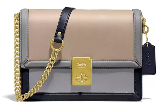 COACH Сумка Hutton Leather Small Square Bag на цепочке, женская, через плечо, сине-коричневая, многоцветная