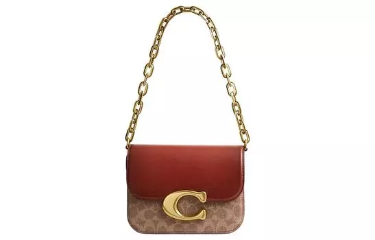 COACH Сумка IDOL из холста с кожей и змеиной кожей, сумка-мессенджер, сумка через плечо, сумка-трубы, женская, коричневого и красного цветов