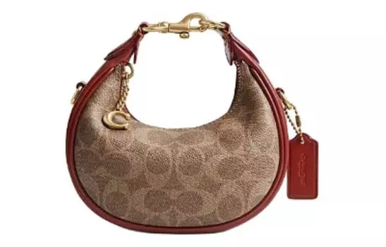 COACH Сумка из искусственной кожи с коровьей кожей, через плечо, мини, женская, коричнево-желтая и ржаво-красная