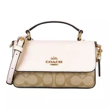COACH Сумка из коровьей кожи, сумка через плечо, маленькая женская, цвета хаки и мелового белого