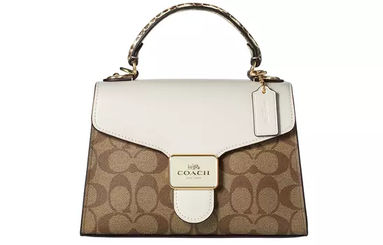 COACH Сумка из перцового холста с кожаной холщовой сумкой, сумка через плечо, маленькая женская, цвета хаки и белого