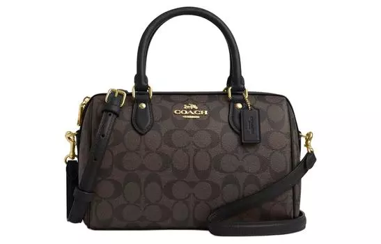 COACH Сумка из переработанной кожи, наплечная сумка, сумка через плечо, большая женская, коричнево-черная
