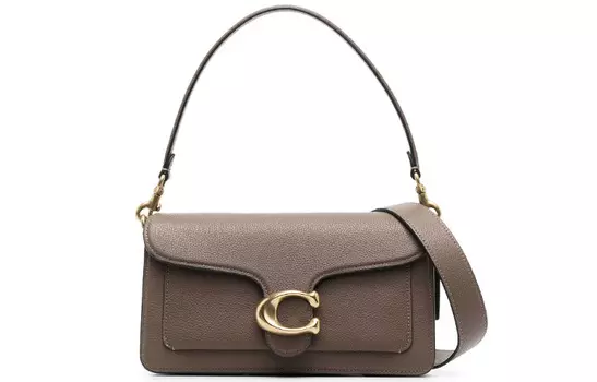 COACH Сумка из полированной текстурированной кожи, среднего размера, женская, темно-коричневого цвета
