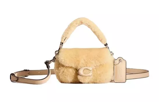 COACH Сумка из полосатой овчины с гладкой кожей, через плечо, мини-сумка женская, серебристо-кремового цвета