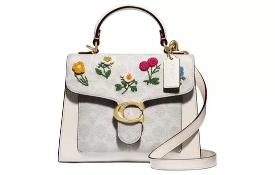 COACH Сумка из ткани с полосатым покрытием и кожей, сумка через плечо, женская сумка Trumpets, белая