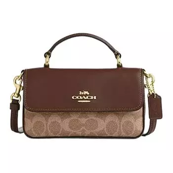 COACH Сумка Josie из искусственной кожи с коровьей кожей, мини-сумка через плечо для женщин, коричнево-желтая и коричневая