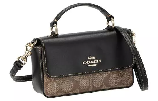 COACH Сумка Josie из плотного холста с гладкой кожей, через плечо, мини, женская, цвета хаки и черный
