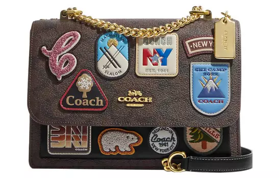 COACH Сумка Klare из холста с кожаной цепочкой, сумка через плечо, маленькая женская, цвета хаки и черный