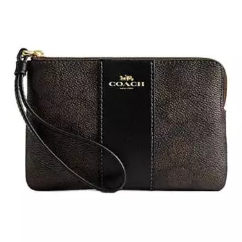 COACH Сумка-клатч из искусственной кожи с молнией на углу и спилком из коровьей кожи, женская, орехового и черного цвета
