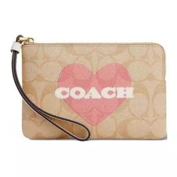 COACH Сумка-клатч из искусственной кожи с угловой молнией, небольшого размера, женская, светло-хаки и мелово-белого цвета
