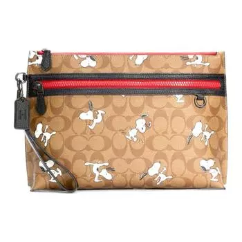 COACH Сумка-клатч из искусственной кожи SNOOPY X Peanuts Collaboration, большого размера, мужская, цвета хаки, с монограммой