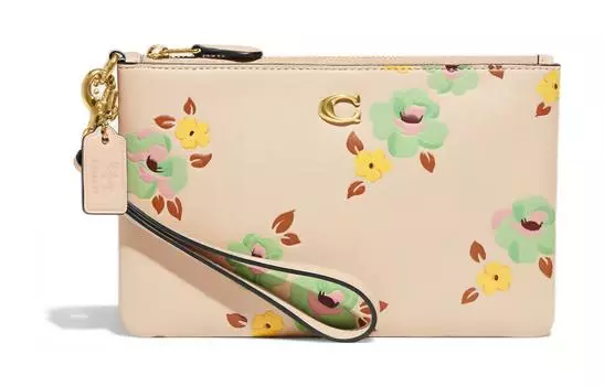 COACH Сумка-клатч из коровьей кожи, женская, бежево-желтого цвета, маленького размера
