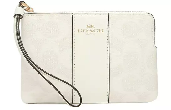 COACH Сумка-клатч из парусины с угловой молнией и кожей для маджонга, небольшого размера, женская, с белой монограммой
