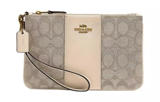 COACH Сумка-клатч из телячьей кожи, жаккардовая, в коробке, с держателем для карт, стильная, небольшого размера, женская, коричневого цвета