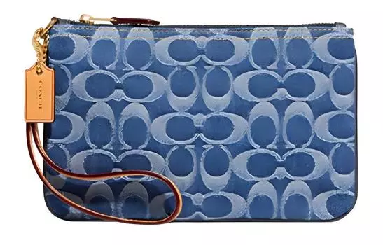 COACH Сумка-клатч из ткани среднего размера, женская, джинсово-синего цвета