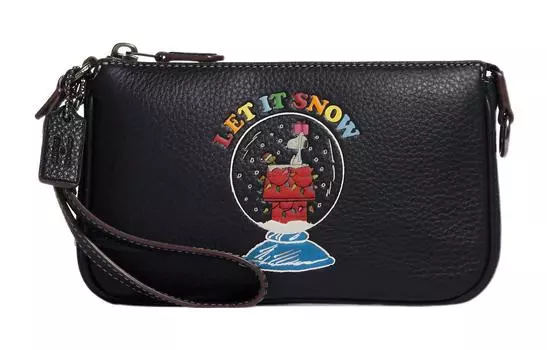 COACH Сумка-клатч из зернистой кожи Nolita, коллаборация Peanuts Snoopy, маленькие размеры, женская, темно-синие