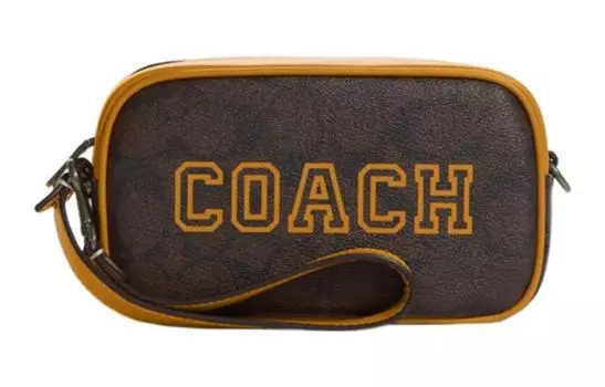 COACH Сумка-клатч Jamie из искусственной кожи, женская, коричневого и лютикового цветов